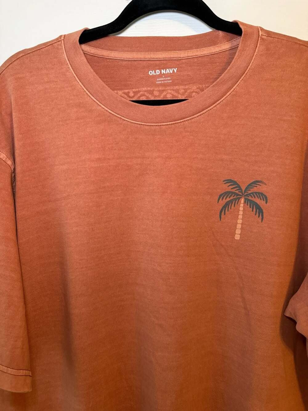 Old Navy Palm Tree Graphic T-Shirt Size L Orange Garment-Dyed Tee